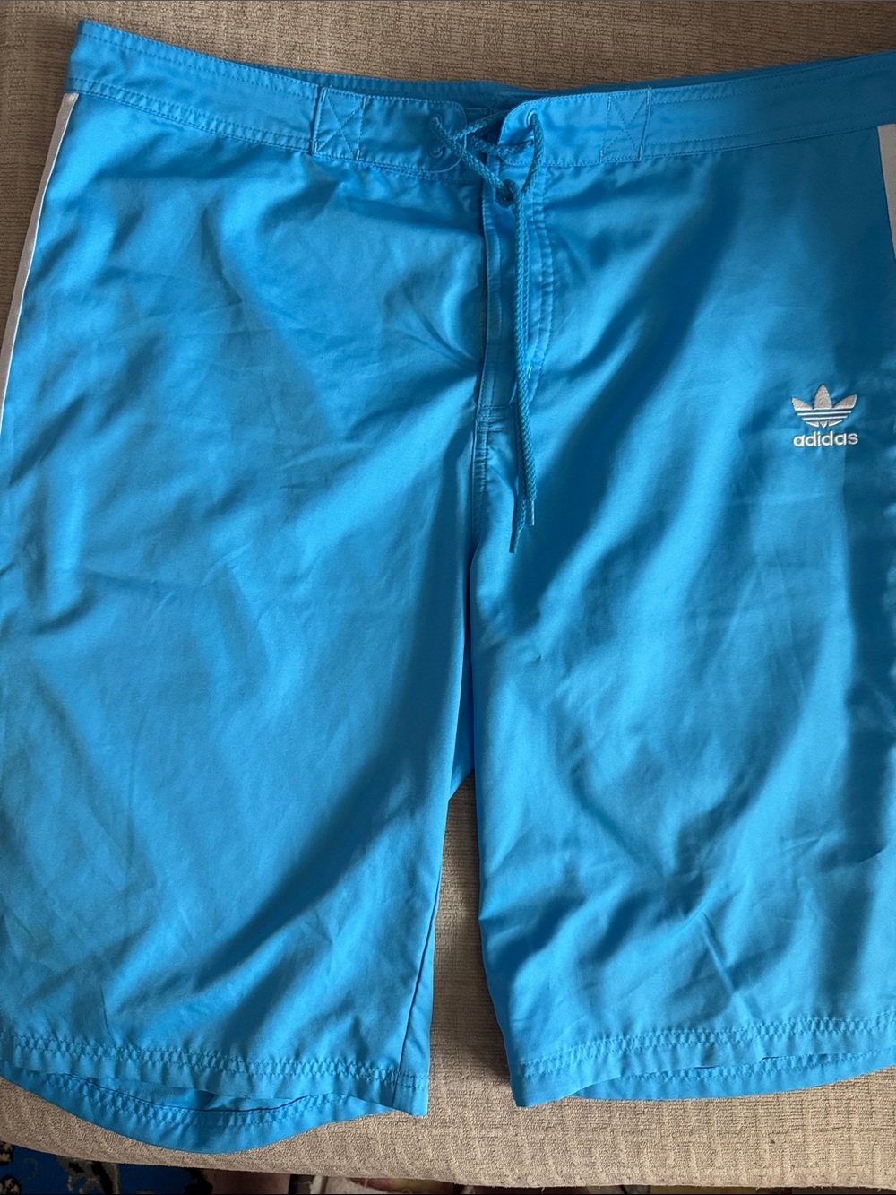 Adidas Classic 3-Stripe Bright Turquoise Board Shorts with White Logo,XL